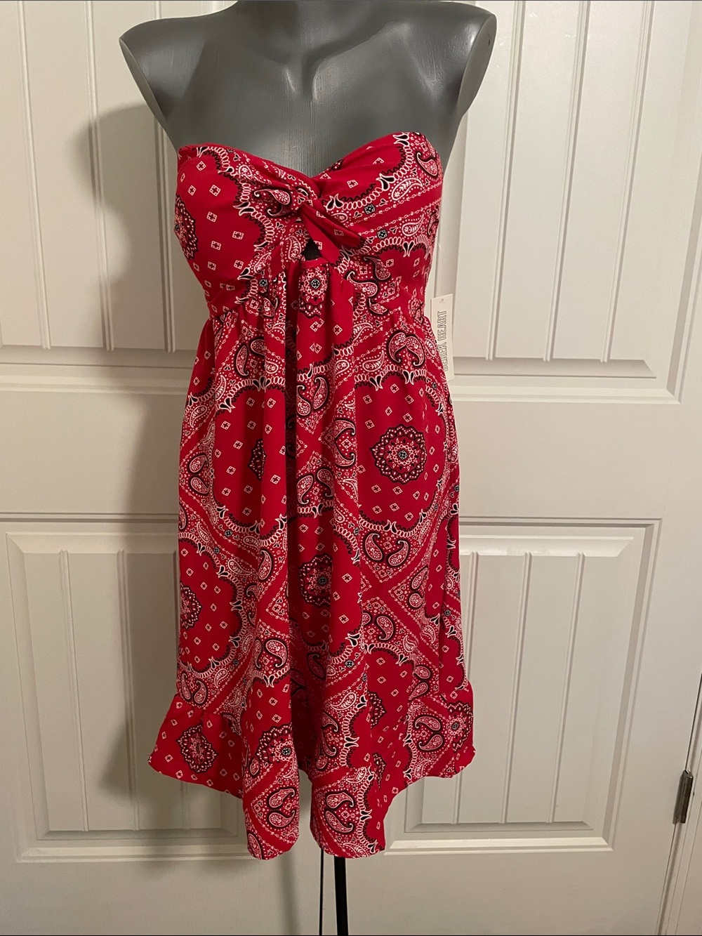 Derek Heart Red Strapless Bandana Tie-Front Sundress